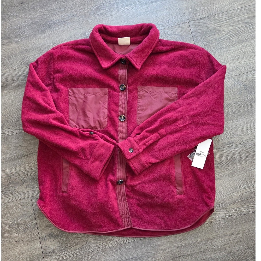 New Herizon Getaway Sherpa Shacket Women XL Elderberry Fleece Button Jacket